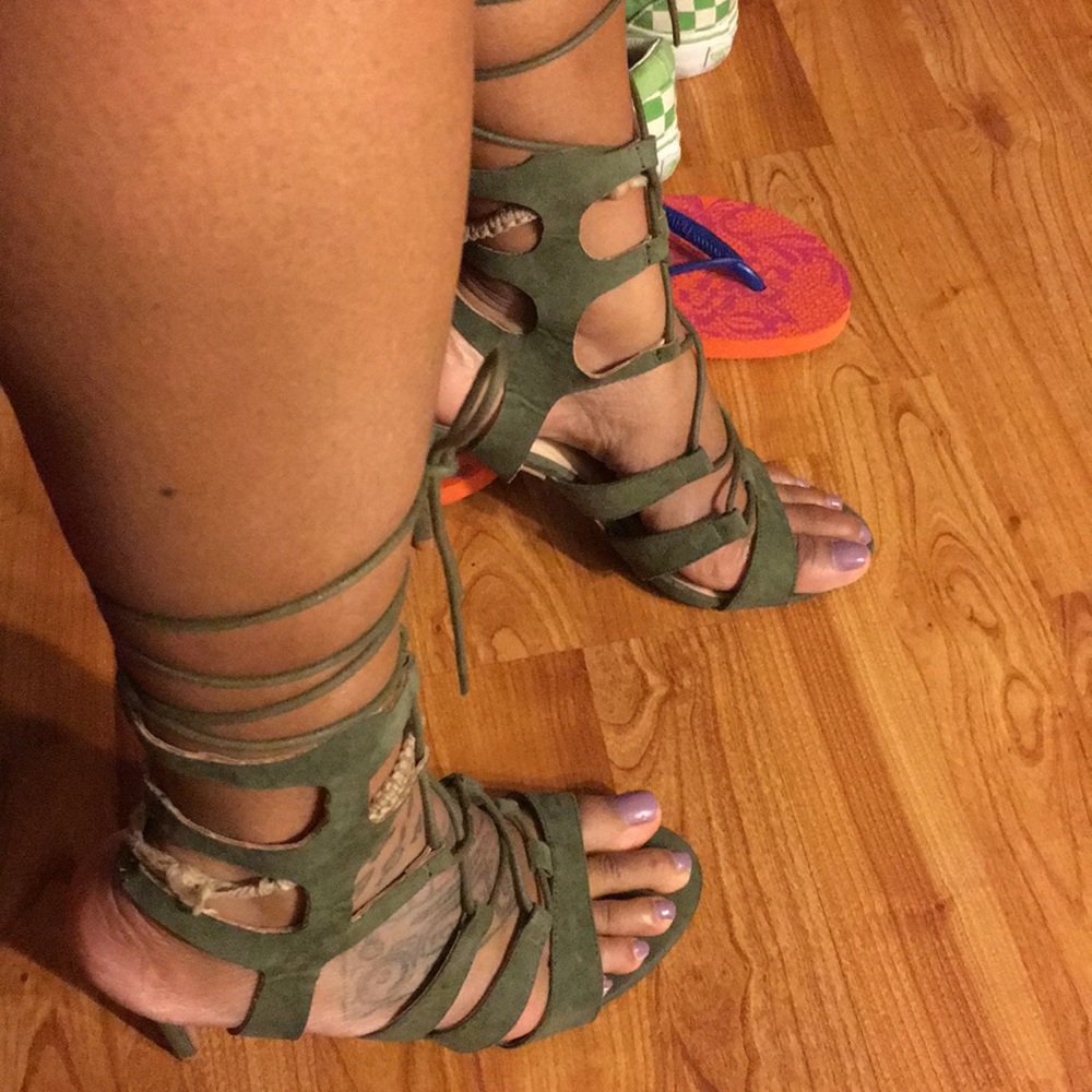 Forest green ankle heels.